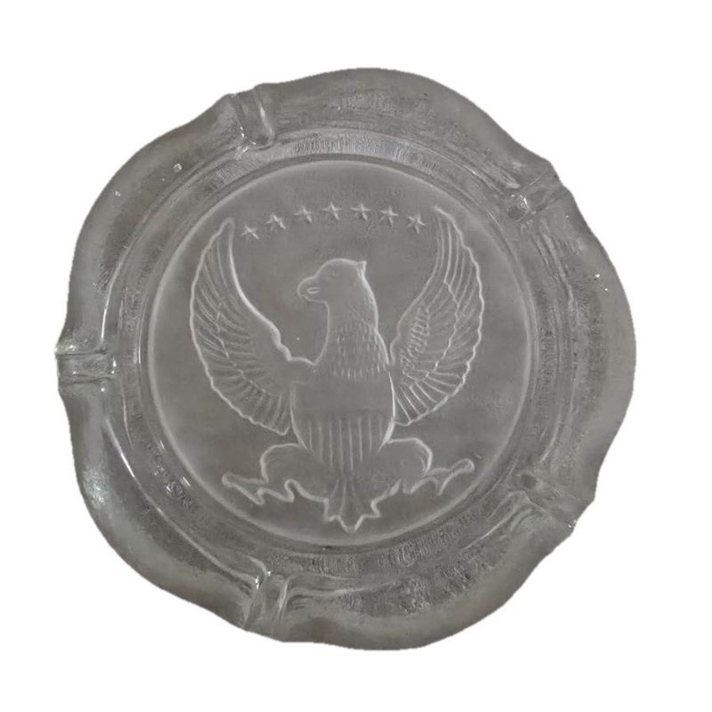 Vintage Ashtray American Eagle Indiana Glass Heavy Large Frosted Glass 10" 6lbs